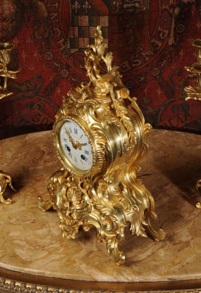 fig 1. Rococo Antique French Gilt Brass Clock Set
by A. D. Mougin