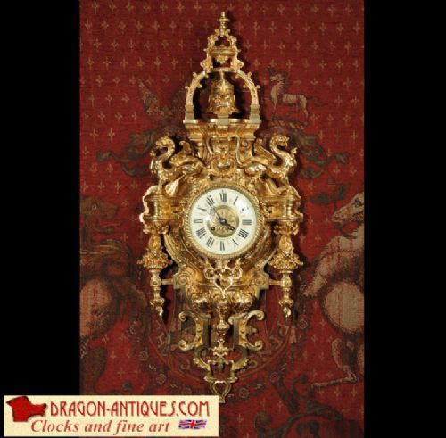 Huge Antique French Cartel Wall Clock ~ Dragons