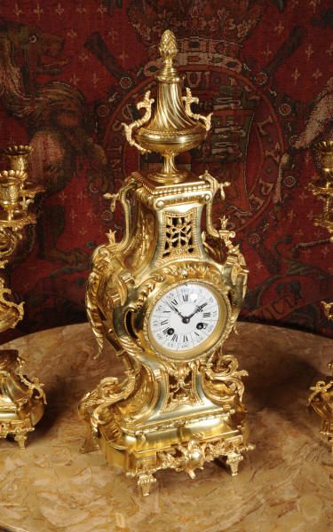 fig 2. Antique Clocks ~ Stunning Japy Freres Gilt Brass Candelabra Set