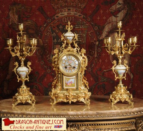 Antique Clock Set - Stunning Sevres Porcelain and Gilt Brass