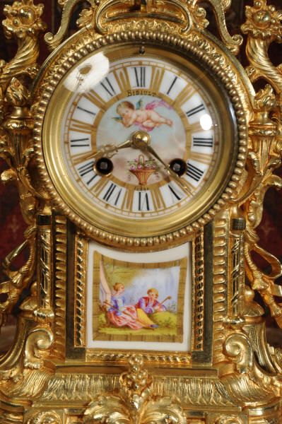 fig 1. Antique Clock Set - Stunning Sevres Porcelain and Gilt Brass