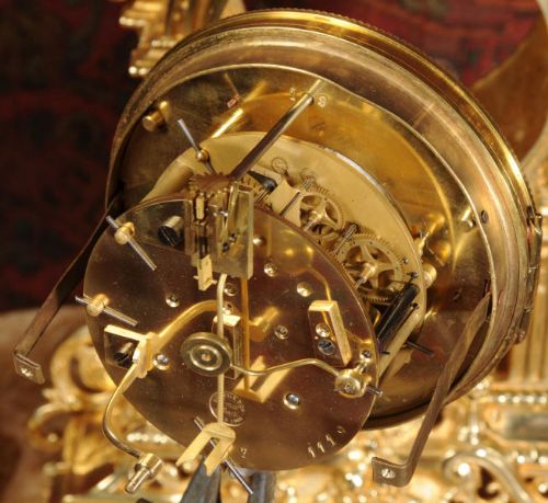 fig 4. Antique Clock Set, Gilt Brass Louis XVI Style by Samuel Marti