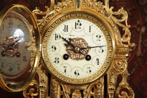 fig 3. Antique Clock Set, Gilt Brass Louis XVI Style by Samuel Marti