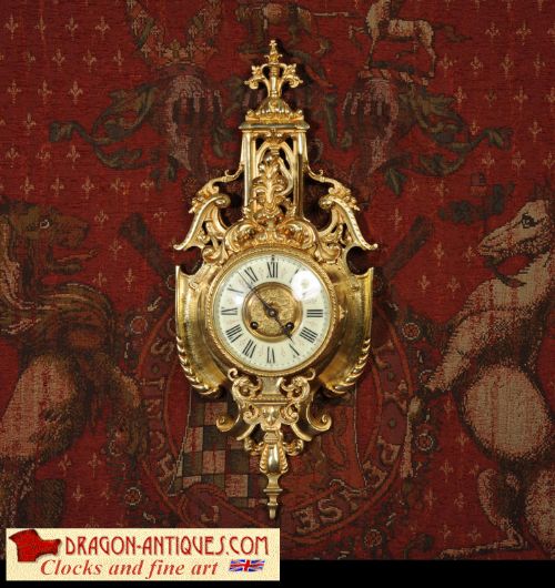 Antique Wall Clock ~ French Gilt Brass Cartel by Japy Freres