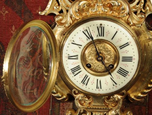 fig 3. Antique Wall Clock ~ French Gilt Brass Cartel by Japy Freres