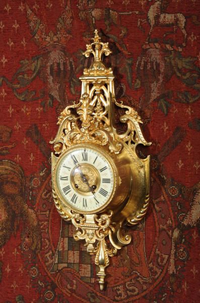 fig 1. Antique Wall Clock ~ French Gilt Brass Cartel by Japy Freres
