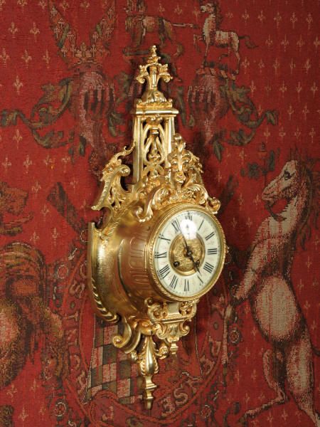 fig 2. Antique Wall Clock ~ French Gilt Brass Cartel by Japy Freres