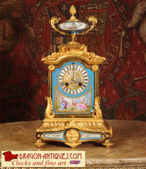 Stunning Ormolu and Sevres Porcelain Boudoir Clock by Japy Freres