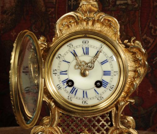 fig 3. Antique Clock ~ Stunning Rococo Ormolu Boudoir Table Clock by A. D. Mougin