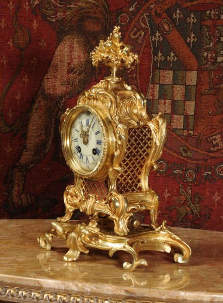 fig 1. Antique Clock ~ Stunning Rococo Ormolu Boudoir Table Clock by A. D. Mougin