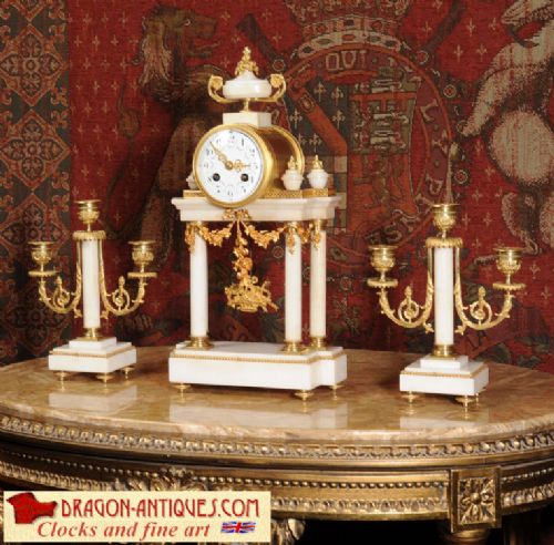 Antique Clock Set ~ Ormolu and White Marble
~ French - Circa 1870 ~