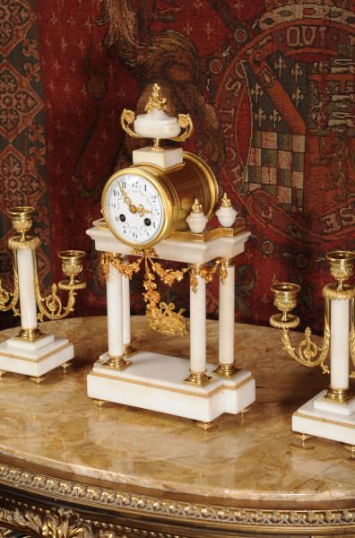 fig 2. Antique Clock Set ~ Ormolu and White Marble
~ French - Circa 1870 ~