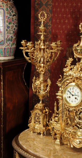 fig 2. Huge Antique French Gilt Brass Clock Set
