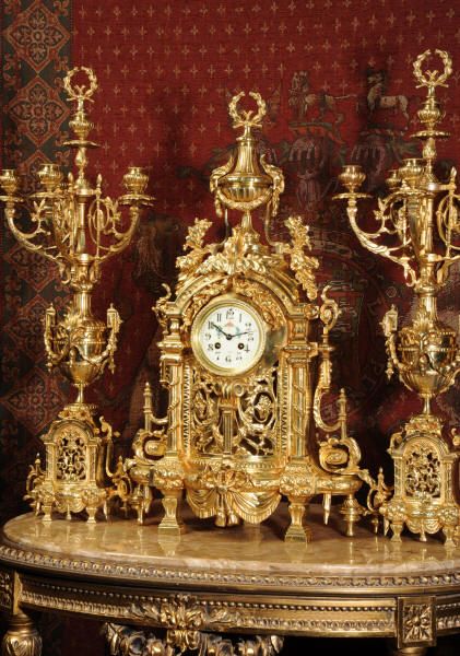 fig 1. Huge Antique French Gilt Brass Clock Set