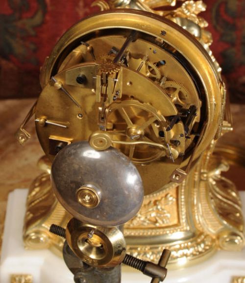 fig 4. Antique Clocks ~ Stunning White Marble and Ormolu Boudoir Clock Set
