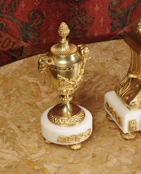 fig 2. Antique Clocks ~ Stunning White Marble and Ormolu Boudoir Clock Set