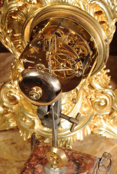 fig 4. Stunning Antique Clock Set by Japy Freres Cherub with Dolphin