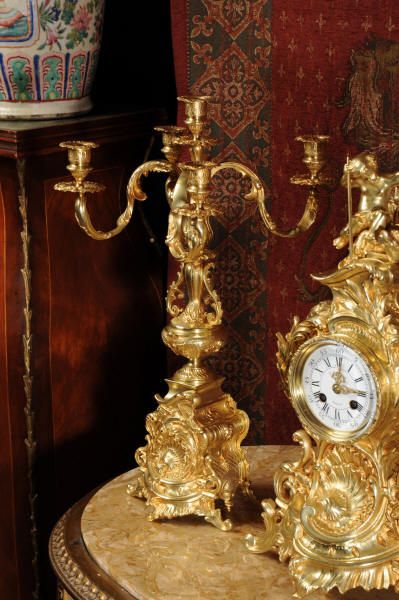 fig 2. Stunning Antique Clock Set by Japy Freres Cherub with Dolphin