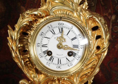 fig 3. Stunning Antique Clock Set by Japy Freres Cherub with Dolphin
