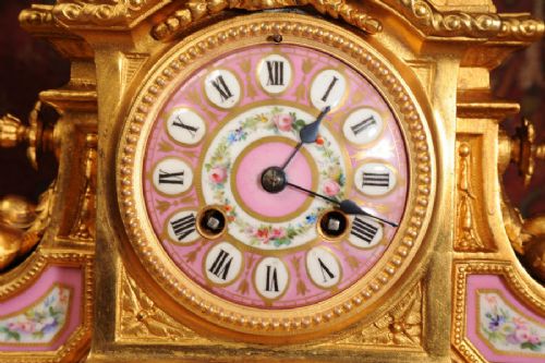 fig 2. Antique French Clock ~ Pink Serves Porcelain and Gilt Metal by Japy Freres
