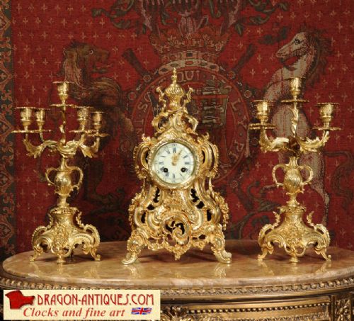 Japy Freres Antique Rococo Clock Set
~ French - Circa 1880 ~