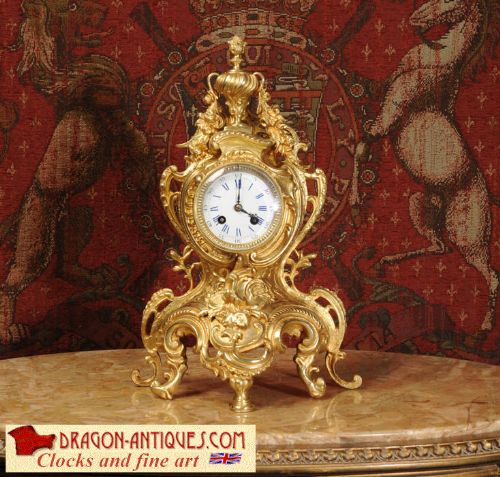 Antique French Rococo Boudoir Clock 
By A. D. Mougin