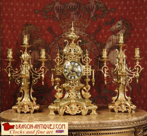 Superb Antique French Bronze Clock Set 
Japy Freres
