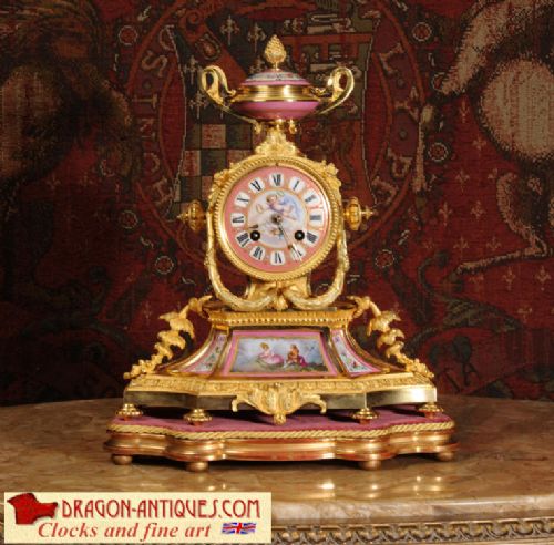 Japy Freres Ormolu and Sevres Porcelain Boudoir Clock