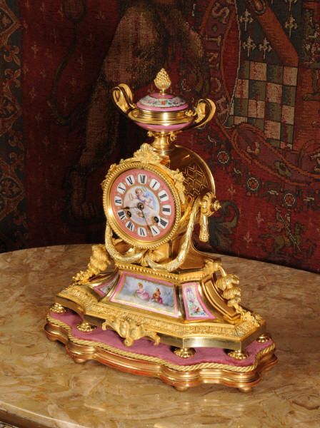 fig 1. Japy Freres Ormolu and Sevres Porcelain Boudoir Clock