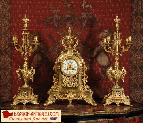 Large Antique Clock Set by Japy Freres 
~ French - Circa 1880 ~