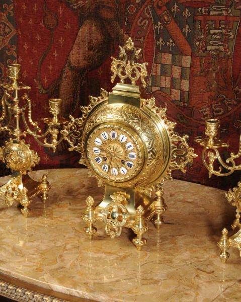 fig 2. Antique French Gilt Brass Clock Set