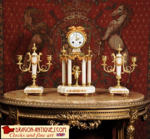 Antique Clock Set ~ Ormolu and White Marble 
~ French - Circa 1890 ~

