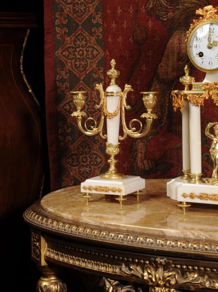 fig 3. Antique Clock Set ~ Ormolu and White Marble
~ French - Circa 1890 ~