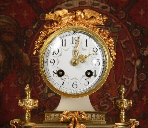fig 4. Antique Clock Set ~ Ormolu and White Marble
~ French - Circa 1890 ~