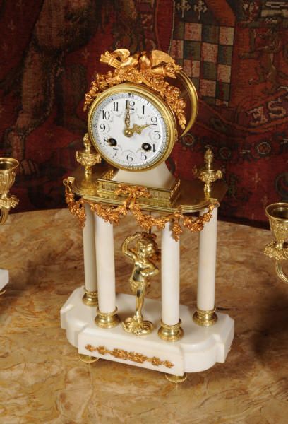 fig 2. Antique Clock Set ~ Ormolu and White Marble
~ French - Circa 1890 ~