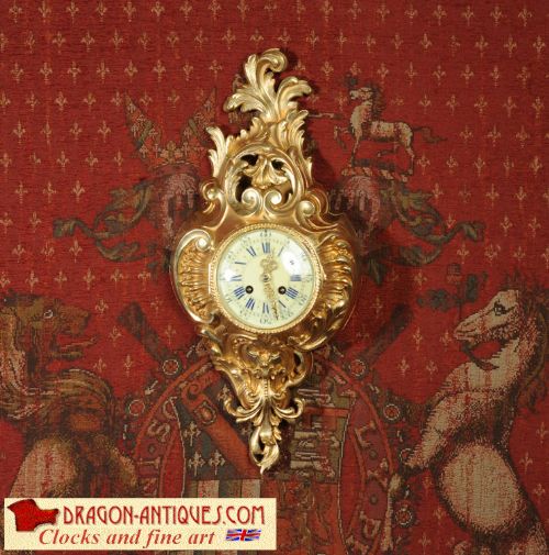 Antique Wall Clock - French Gilt Brass Rococo Cartel Clock 
