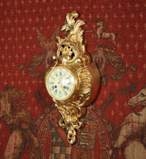 fig 1. Antique Wall Clock - French Gilt Brass Rococo Cartel Clock