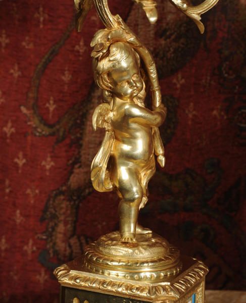 fig 4. Early Sevres Porcelain and Ormolu Clock Set, Silk Suspension Movement