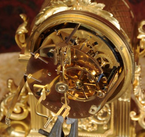 fig 5. Antique French Gilt Brass Louis XVI Boudoir Clock Set by Vincenti