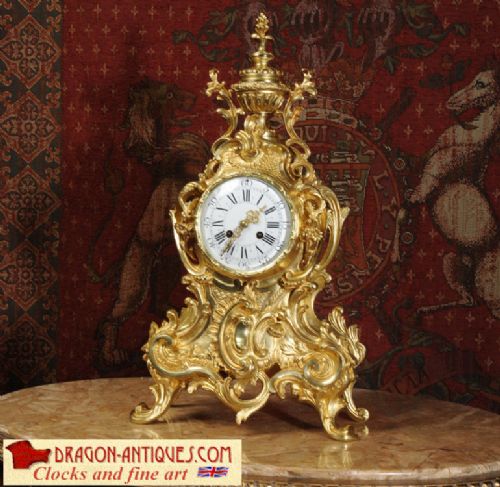 Stunning Large Antique French Gilt Brass Rococo Clock by Vincenti
