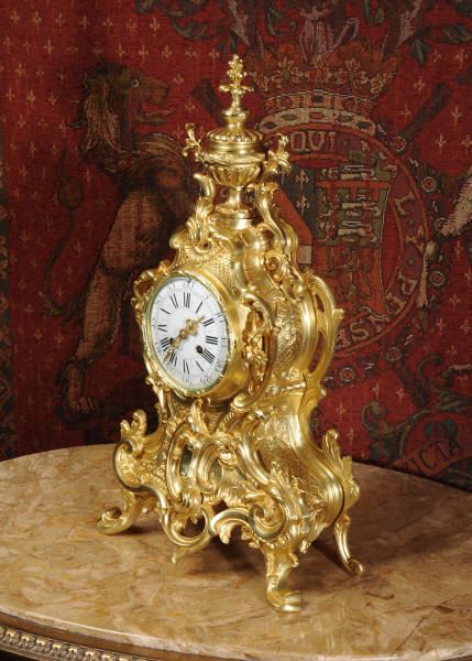 fig 1. Stunning Large Antique French Gilt Brass Rococo Clock by Vincenti