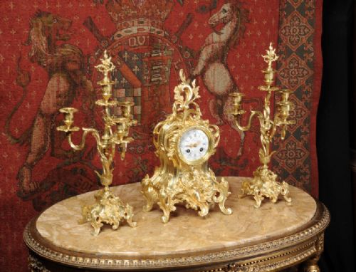 fig 1. Rococo Antique French Gilt Brass Clock Set