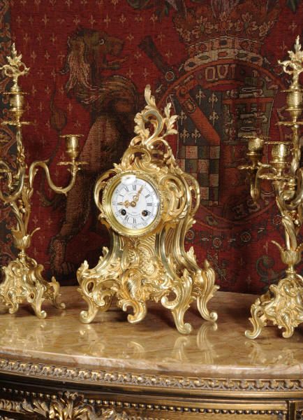 fig 2. Rococo Antique French Gilt Brass Clock Set