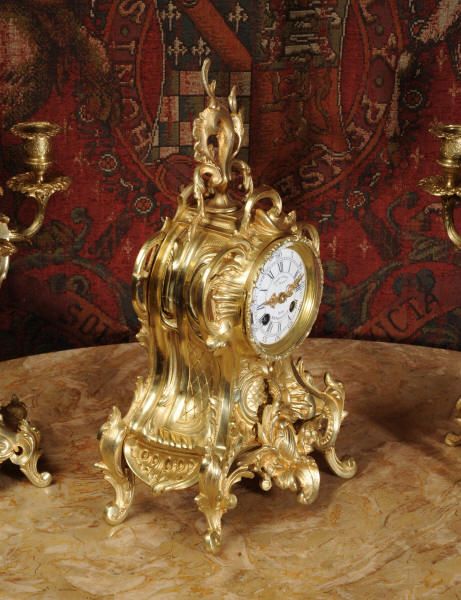 fig 3. Rococo Antique French Gilt Brass Clock Set
