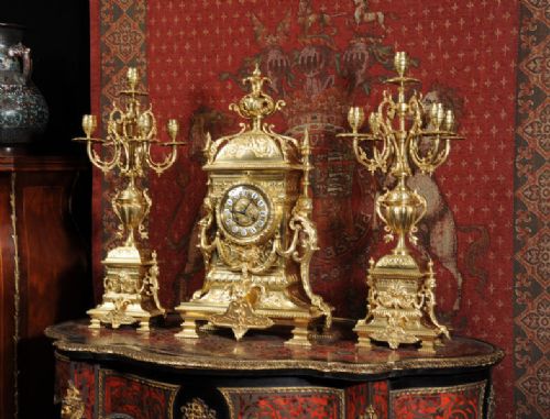 fig 1. Huge Antique French Gilt Brass Clock Set