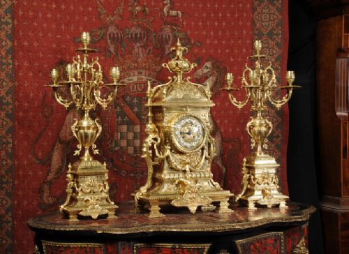 fig 2. Huge Antique French Gilt Brass Clock Set
