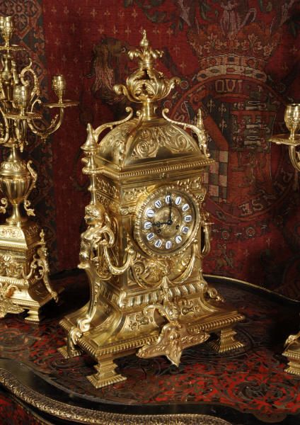 fig 3. Huge Antique French Gilt Brass Clock Set