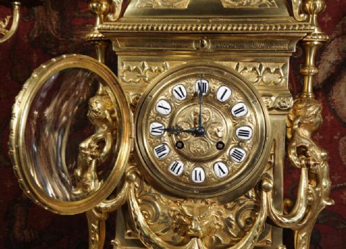fig 4. Huge Antique French Gilt Brass Clock Set