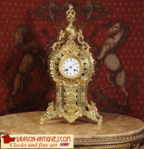 Antique French Gilt Brass Clock by 
A. D. Mougin 
