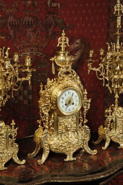 fig 3. Huge Antique French Gilt Brass Clock Set
by Japy Freres